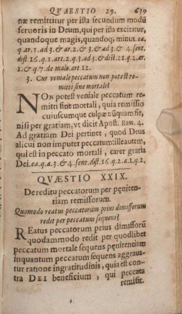 Qvaestio XXIX. De reditu peccatorum per penitentiam remissorum.