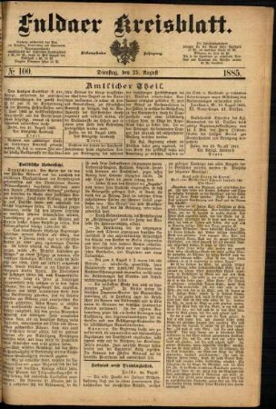 Erste Ausgabe vom Dienstag, den 25. August 1885.