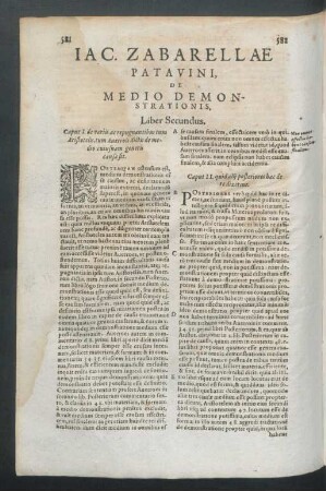 Iac. Zabarellae Patavini, De Medio Demonstrationis, Liber Secundus.