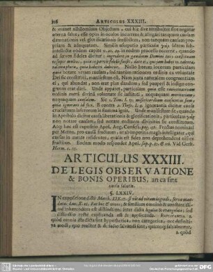 Articulus XXXIII. De Legis Observatione & Bonis Operibus, an ea sint causa salutis