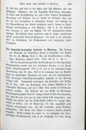 489-490 [Rezension] Mirbt, Carl, Die katholisch-theologische Fakultät zu Marburg