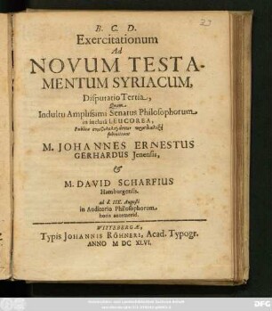3: Exercitationum Ad Novum Testamentum Syriacum, Disputatio ...