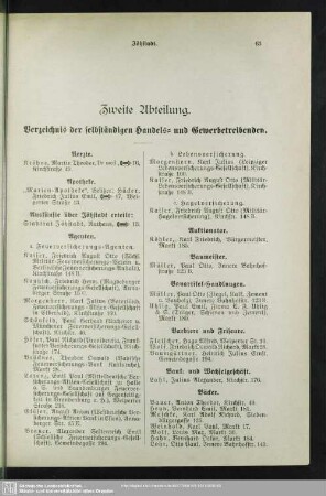 Zweite Abteilung. Berufsklassen und Gewerbebetriebe