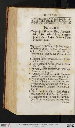 Verzeichnuß derjenigen Bündussen / Friedens-Schlüssen / Sprüchen / Verträgen / u. die in diesem anderen Theil enthalten sind