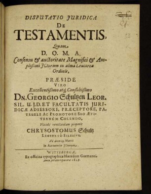 Disputatio Iuridica De Testamentis