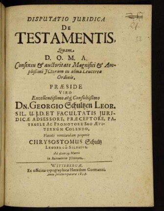 Disputatio Iuridica De Testamentis