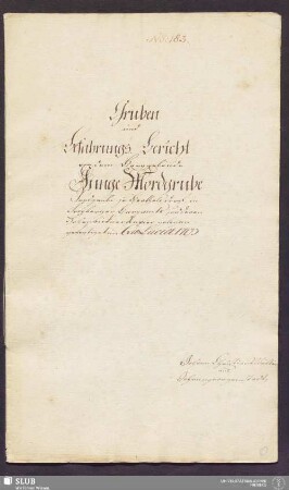 Gruben und Befahrungs. Bericht von dem Berggebäude Junge Mordgrube Fundgrube zu Berthelsdorf in Freyberger Bergamts, und deren Hohenbirkner Revier gelegen - 17.6165 4.