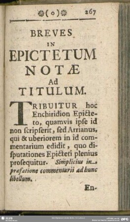 Breves In Epictetum Notae Ad Titulum