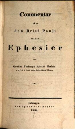 Commentar über den Brief Pauli an die Ephesier