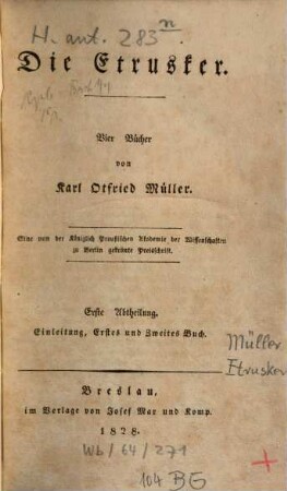 Die Etrusker : vier Bücher, 1. Einleitung, erstes und zweites Buch