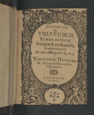Orationes Duae De Vulpeculis Scholasticis