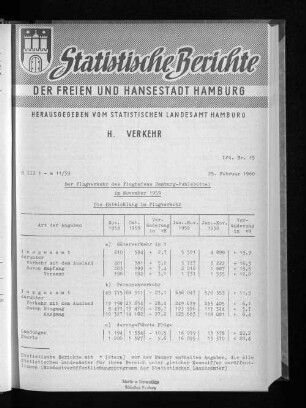 Der Flugverkehr des Flughafens Hamburg-Fuhlsbüttel im November 1959 : Lfd. Nr. 15