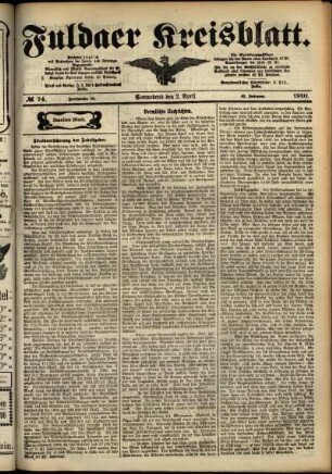 Zweite Ausgabe vom Samstag, den 02. April 1910.