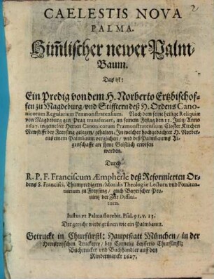 Coelestis nova palma : himmlischer newer Palmbaum