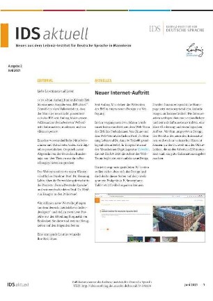 IDS aktuell. Neues aus dem Leibniz-Institut für Deutsche Sprache in Mannheim. Jg. 2021, Heft 2