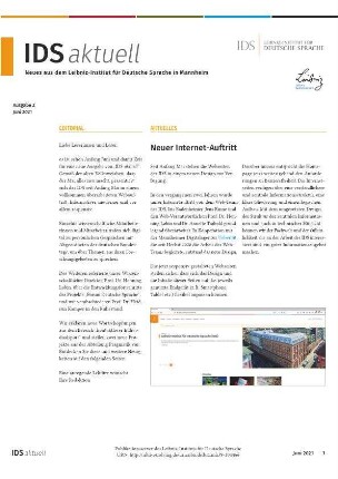 IDS aktuell. Neues aus dem Leibniz-Institut für Deutsche Sprache in Mannheim. Jg. 2021, Heft 2