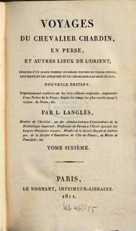 Voyages du chevalier Chardin en Perse et autres lieux de l'Orient ..., 6
