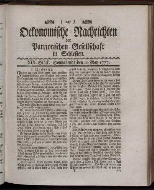 XIX. Stück. Sonnabends den 10 May 1777.