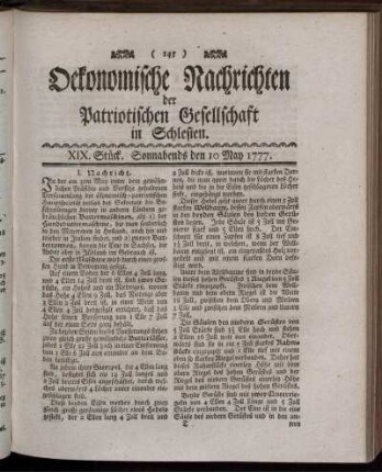 XIX. Stück. Sonnabends den 10 May 1777.