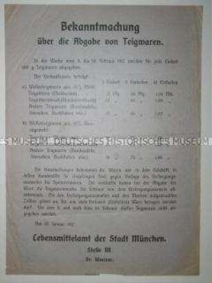 Bekanntgabe der Teigwaren-Rationen