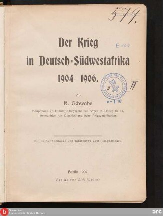 Der Krieg in Deutsch-Südwestafrika 1904 - 1906