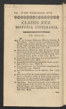 Classis XXX. Historia Litteraria