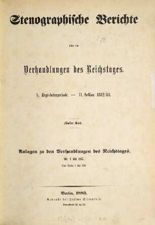 Verhandlungen des Reichstages. Stenographische Berichte. 72. 1882/83