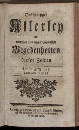 Den 11. May 1756. Neunzehntes Stück.