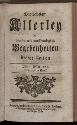 Den 11. May 1756. Neunzehntes Stück.