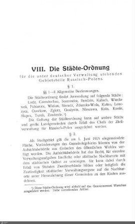 VIII. Die Städte-Ordnung