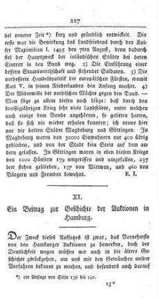 XI. Ein Beitrag zur Geschichte der Auktionen in Hamburg.