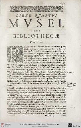 Liber Quartvs: Musei, sive Bibliothecae vsvs