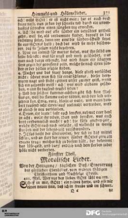 Fünffter Theil. Moralische Lieder.