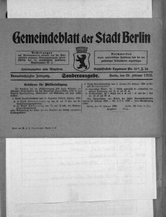Sonderausgabe, 28. Februar 1922