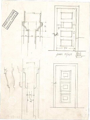 Littmann, Max; Bocksberg; Hofgut, Wohnhausanbau - Türen (Ansichten m. Schnitt, Details)