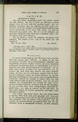 Jacob Grimm an August Wilhelm von Schlegel, Göttingen, 26.01.1834