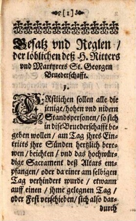Gesatz oder Regeln, Ablaß und Gebett der ... bruderschafft deß himmlischen Ritters St. Georgen