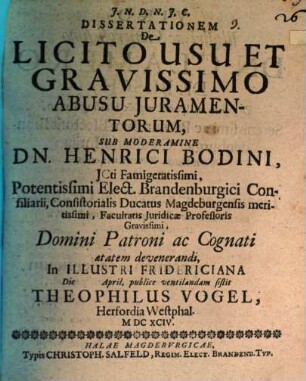 Diss. de licito usu et gravissimo abusu iuramentorum