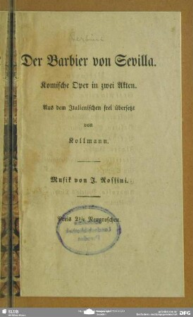 Der Barbier von Sevilla : Komische Oper in zwei Akten