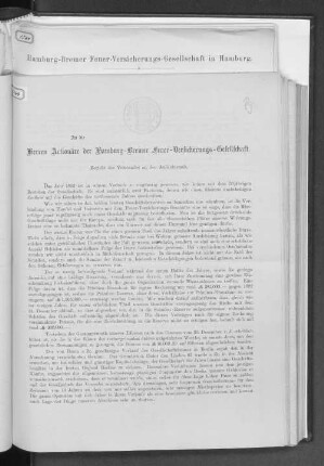 An die Herren Actionäre der Hamburg-Bremer Feuer-Versicherungs-Gesellschaft.