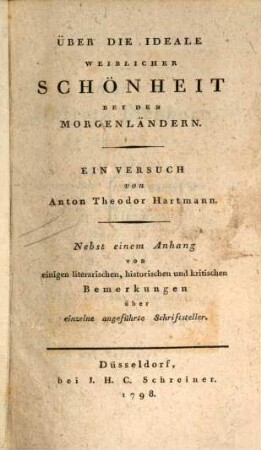 Über Die Ideale Weiblicher Schönheit Bei Den Morgenländern : Ein Versuch