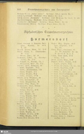 Einwohnerverzeichnis : Alphabetisches Einwohnerverzeichnis von Hormersdorf