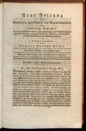 1stes Stück. Weimar, den 4. Januar 1800.