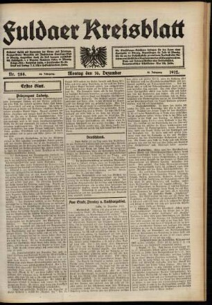 Erste Ausgabe vom Montag, den 16. Dezember 1912.