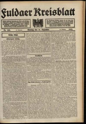 Erste Ausgabe vom Montag, den 16. Dezember 1912.