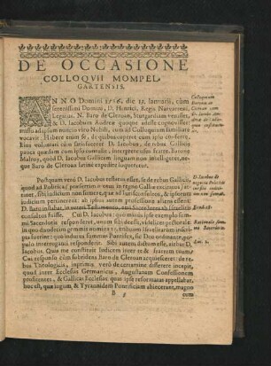 De Occassione Colloquii Mompelgatensis.