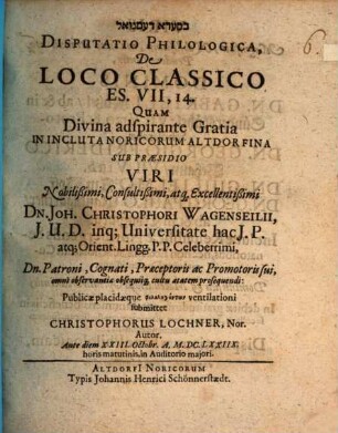 Disputatio Philologica, De Loco Classico Es. VII,14.