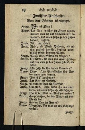Zwölfter Abschnitt: Von den Göttern überhaupt