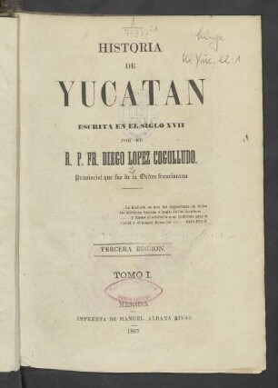 T. 1: Historia de Yucatán : escrita en el siglo XVII