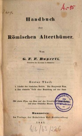 Handbuch der römischen Alterthümer, 1. 1. Länder des römischen Reichs. Die Hauptstadt Rom. 2. Das römische Volk ohne Beziehung auf den Staat